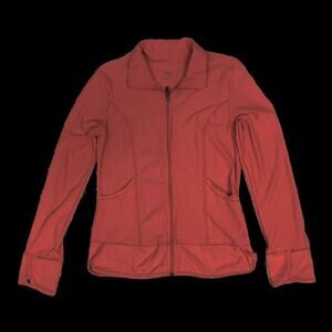 Danskin Now Jacket Womens S (4/6) Floral Flip Cuff Full Zip Orange 3 Pockets